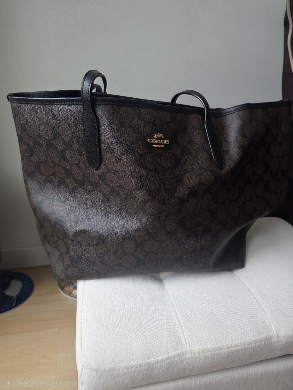 Coach Dark Brown Signature Tote with Black Trim